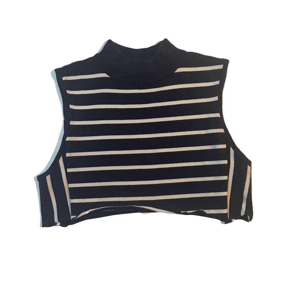 Striped cropped navy turtle neck top